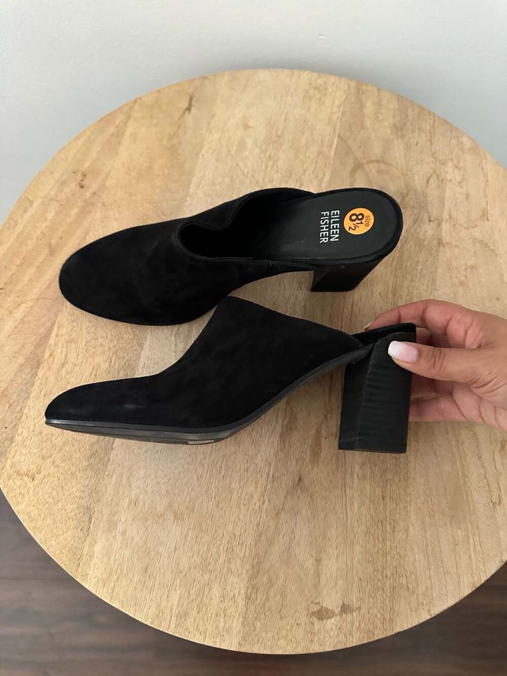Eileen Fisher Black Suede Heel Mules/clog sz 8.5